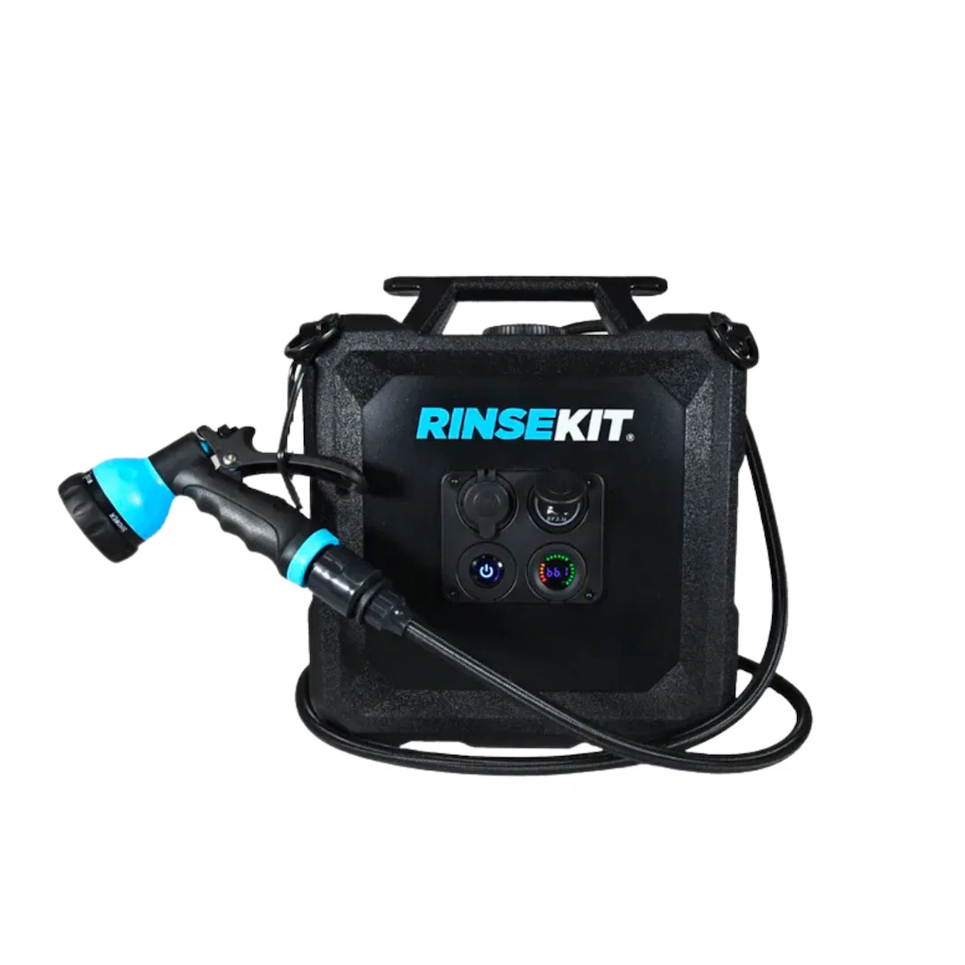 857007006357 – RINSEKIT Camp Shower, 4 Gallon Capacity 12 Volt Battery Powered Heat The Water Through Hyperheater (He...